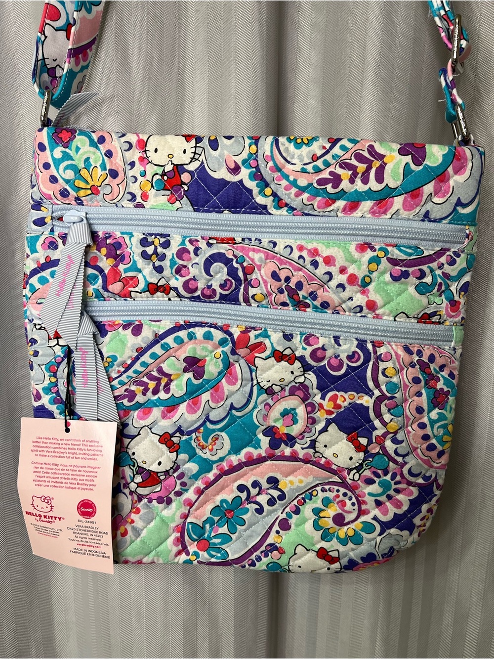 Vera Bradley Hello Kitty Quilted Crossbody in Purple, Teal, Pink, White